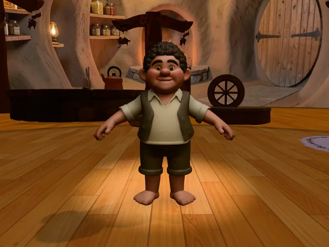 Burrow Halfling: a halfling in a burrow, 3D render