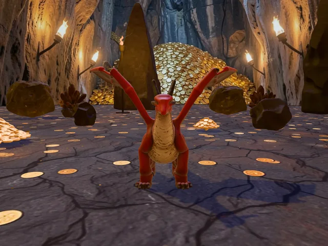 Cave Dragon: a dragon in a cave, 3D render