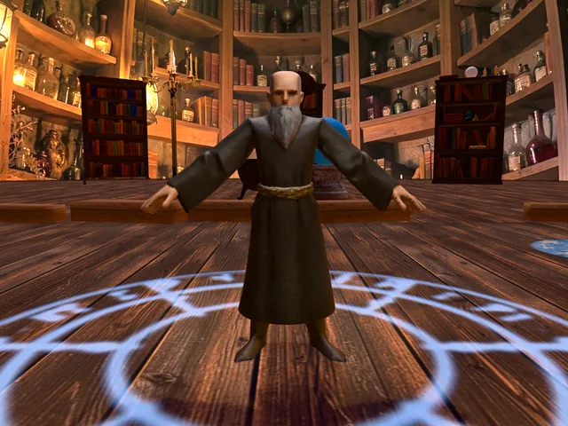 Tower Wizard: a wizard in a tower, 3D render